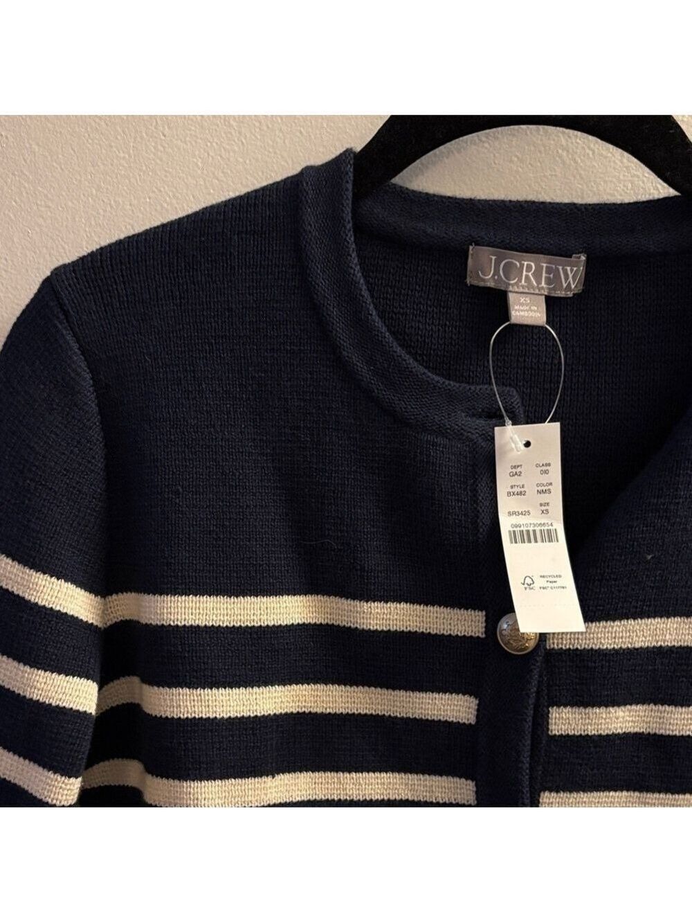J. Crew Navy and Cream Striped Cardigan with Gold Buttons - Picture 2 of 4